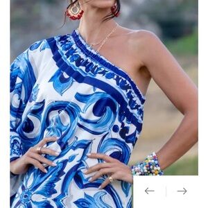 Dolce Vita Blue and White One Shoulder Dress